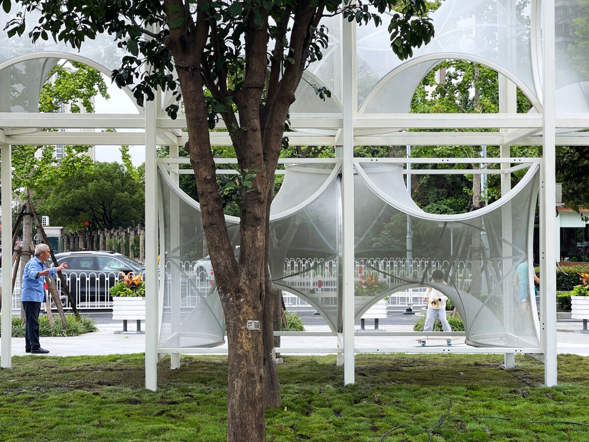 tensile membranes soften people's architecture office's modular installation in shanghai