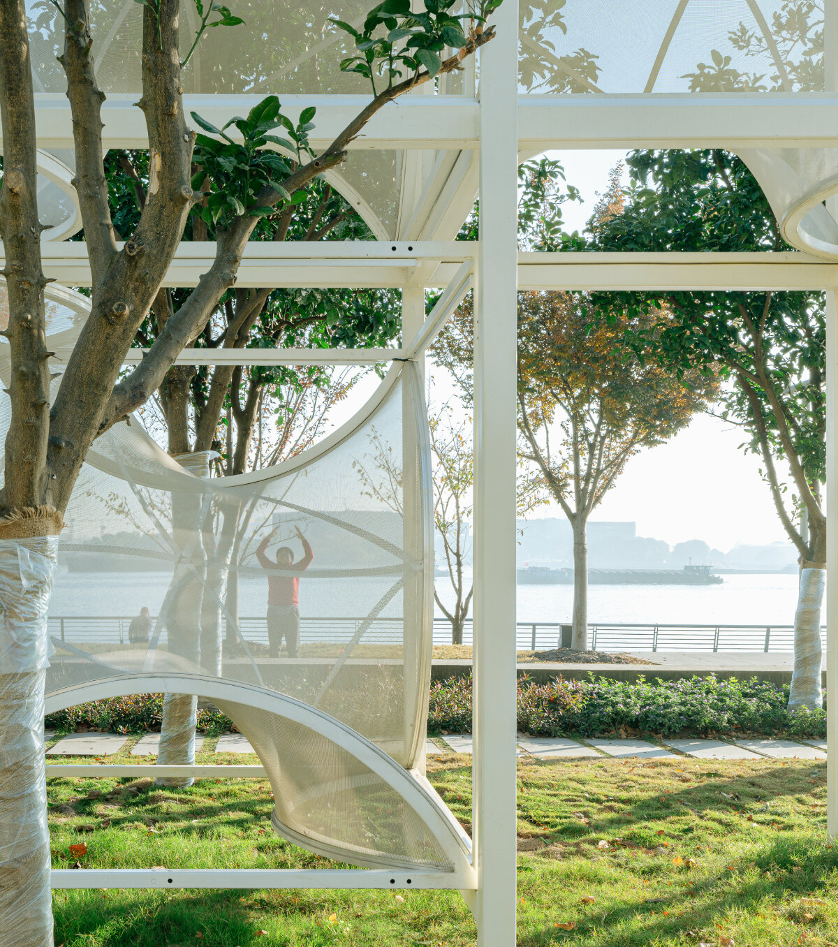 tensile membranes soften people's architecture office's modular installation in shanghai