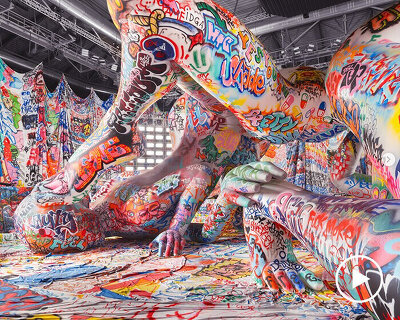 diesel fall/winter 2025 runway show takes over inflatable graffiti-covered installation