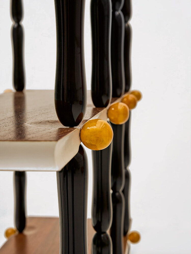 the spherical fasteners add color to the design