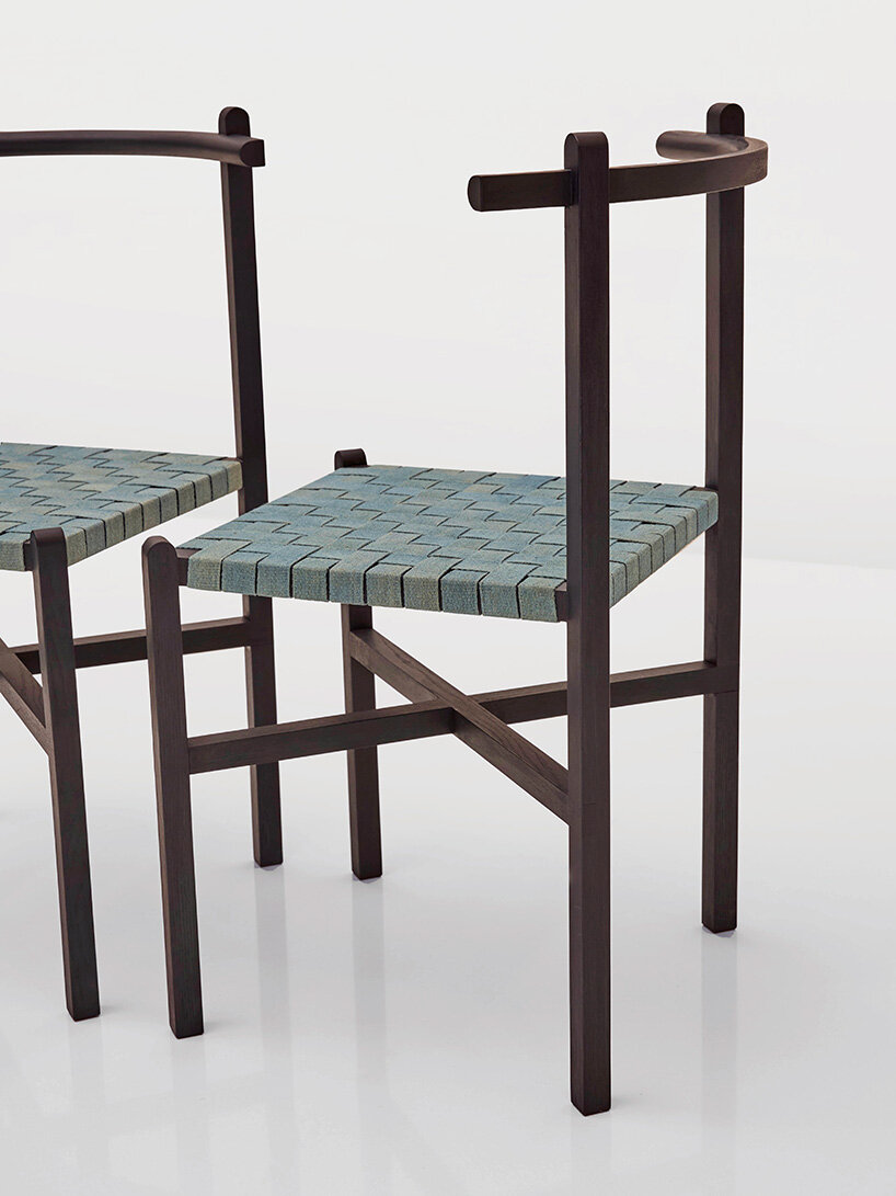 the woven seat is inspired by traditional 'charpai' daybeds