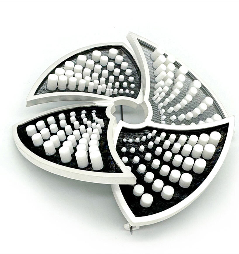 'Echo I' Brooch, 3D Printed PLA on Organza (Polylactic Acid), Sterling Silver, Stainless Steel