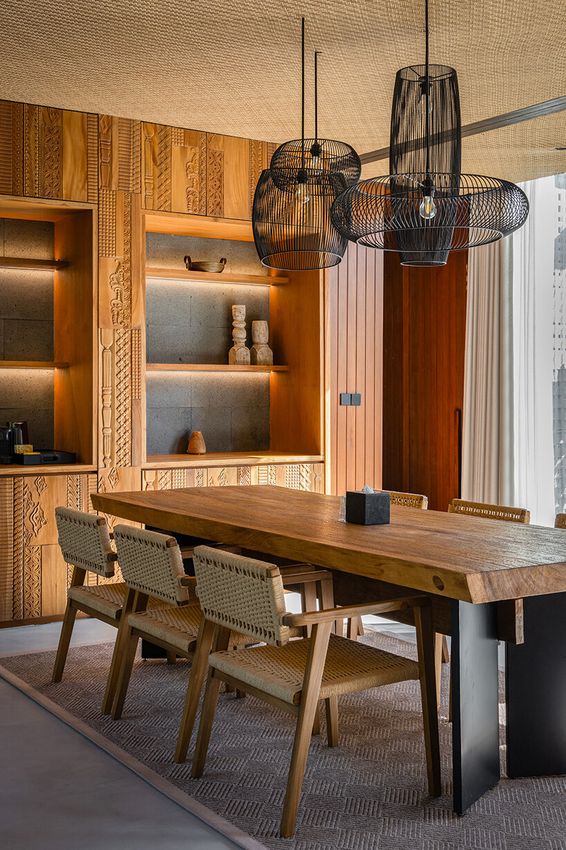 custom-made carved teak cabinets