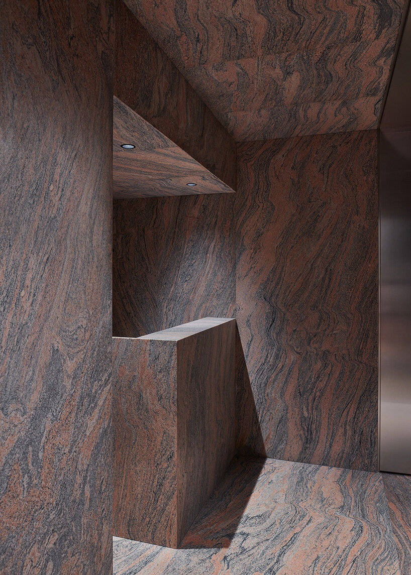 the granite combines pink and gray hues