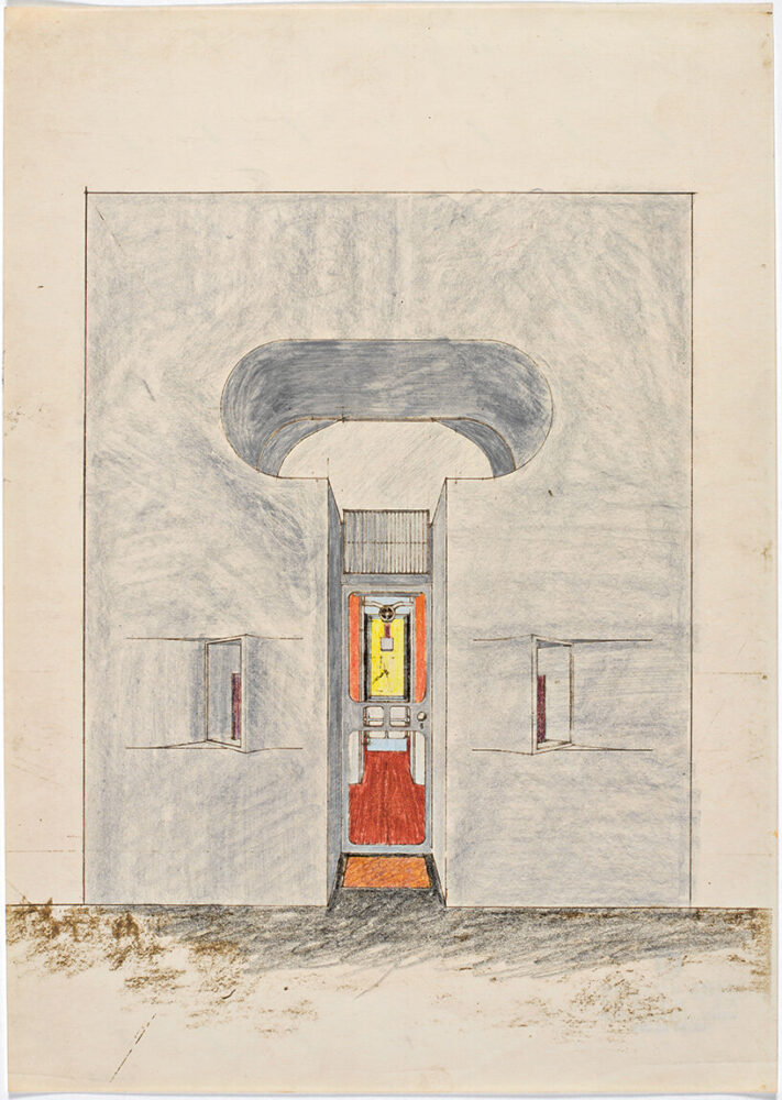 Candle store Retti, Vienna, Austria. Elevation of the facade, 1964-1965 Colored pencil enhanced print on paper, 42 × 29,7 cm