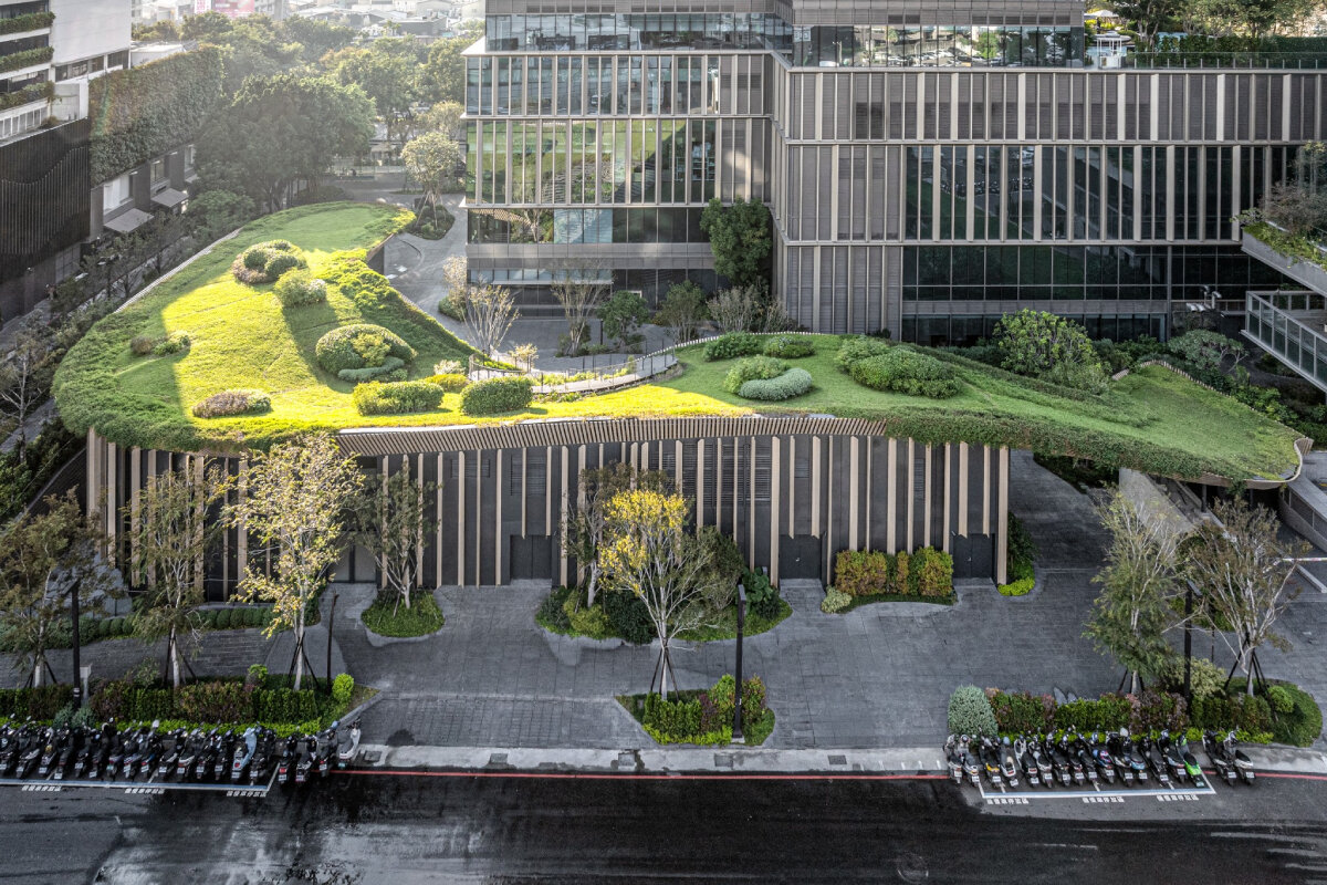 verdant roof doubling as public plaza tops kengo kuma's curving museum in taichung, taiwan
