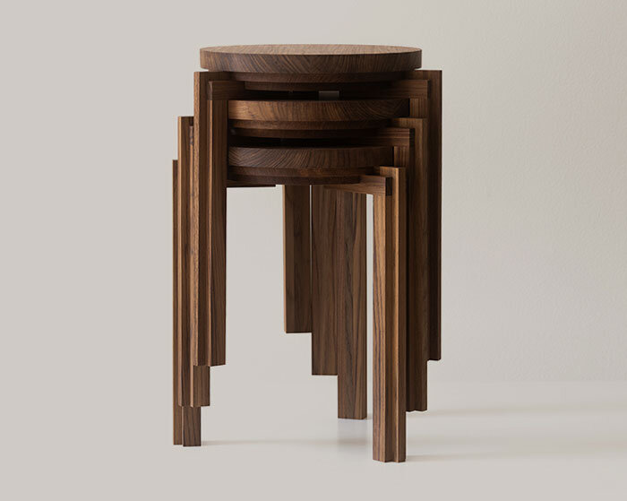 cornice: stackable wooden stool by nao iwamatsu acts as seat, side table, and sculpture