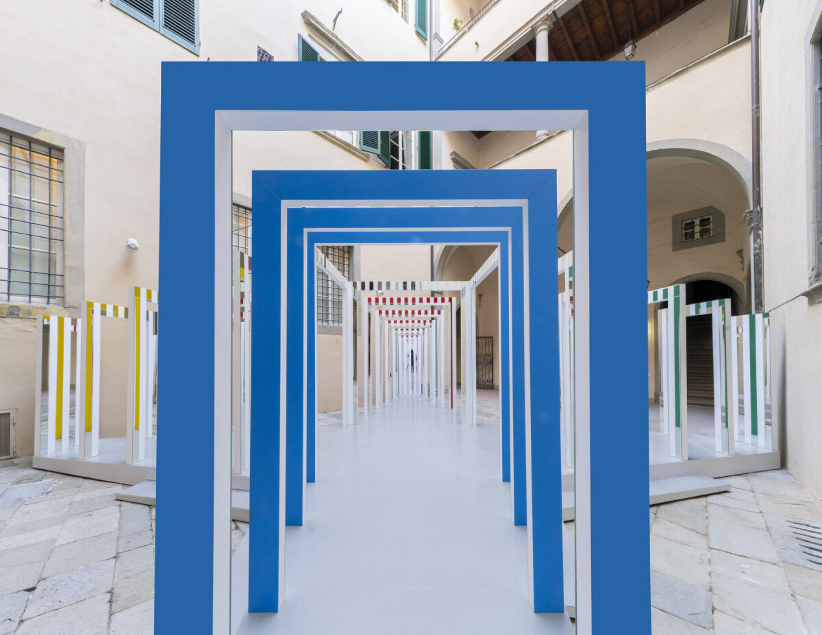 daniel buren's stripy optical interventions take over historic palazzo in italy
