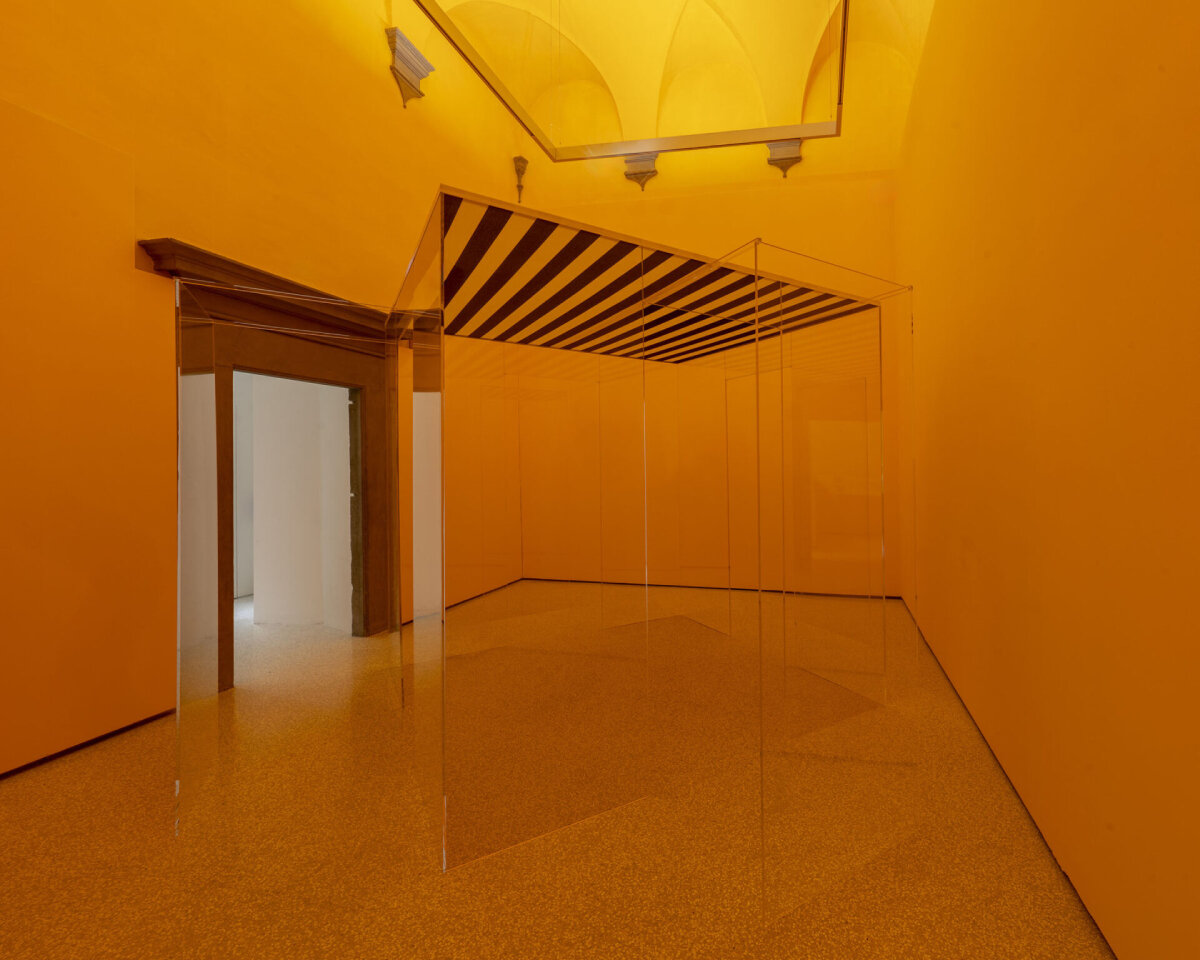 daniel buren's stripy optical interventions take over historic palazzo in italy