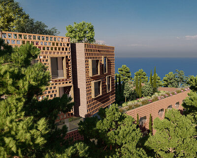 earth-toned brick facade envelops hotel by davide macullo architects in albania