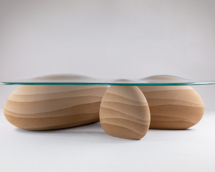 karim+elias' sculptural desert drop table evokes the image of droplets in the sand