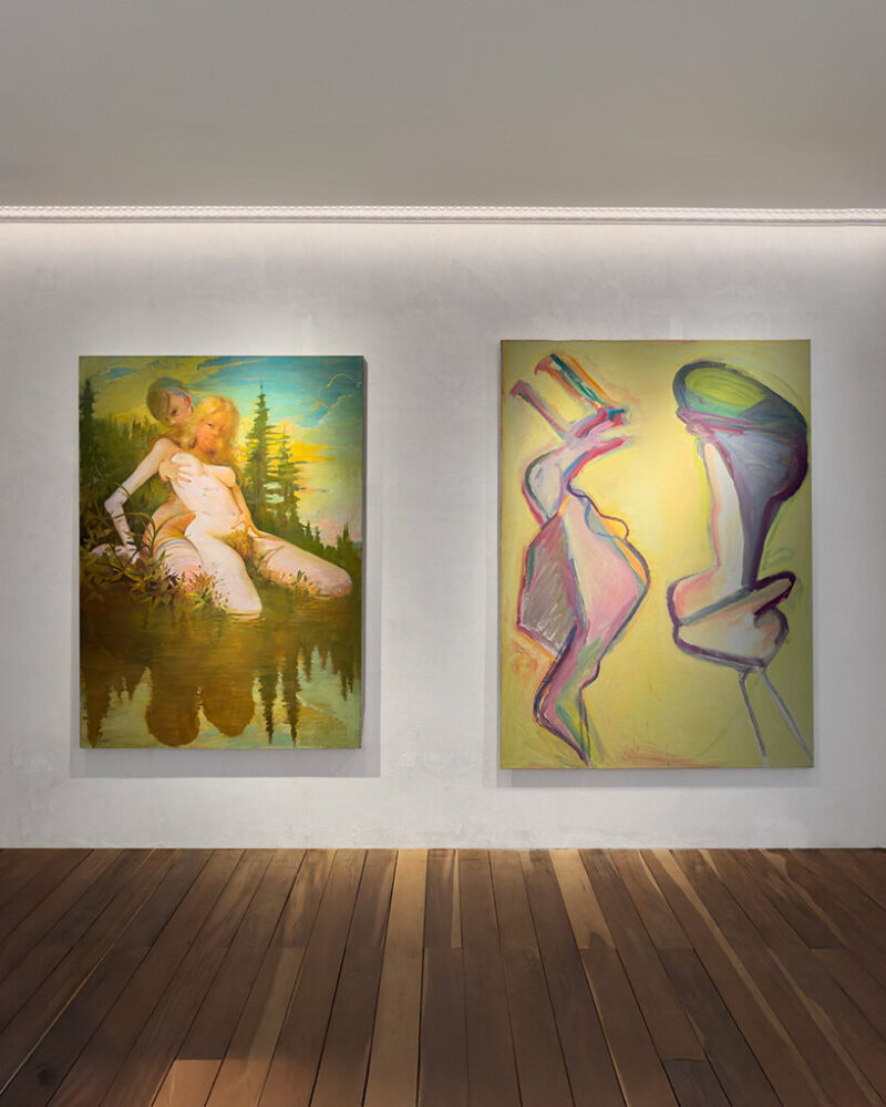 Lisa Yuskavage, Pond, 2007, Maria Lassnig, Heimliche Liebe / Heimlich Liebe / Couple im Gespräch, 2023