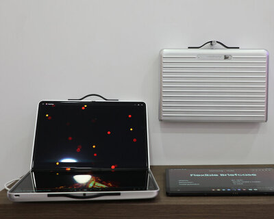 samsung reveals flexible screens that stretch and fold into a traveler's briefcase
