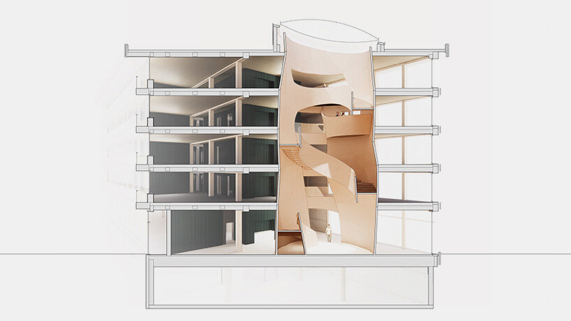 section perspective of the atrium within the building