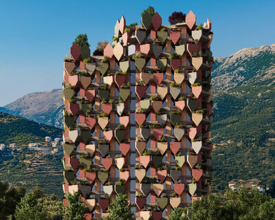 fragments of protruding planters wrap davide macullo's tower in albanian mountains