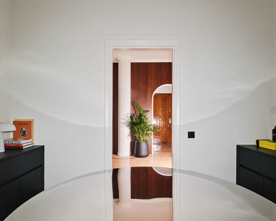 vintage terrazzo and textured travertine shape saint of athens' bespoke archive space