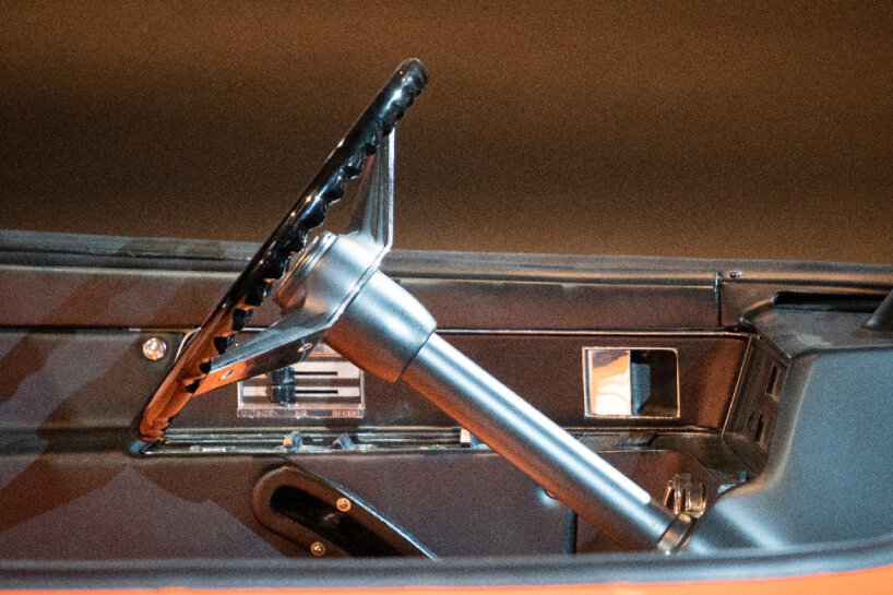 view of the elongated steering wheel