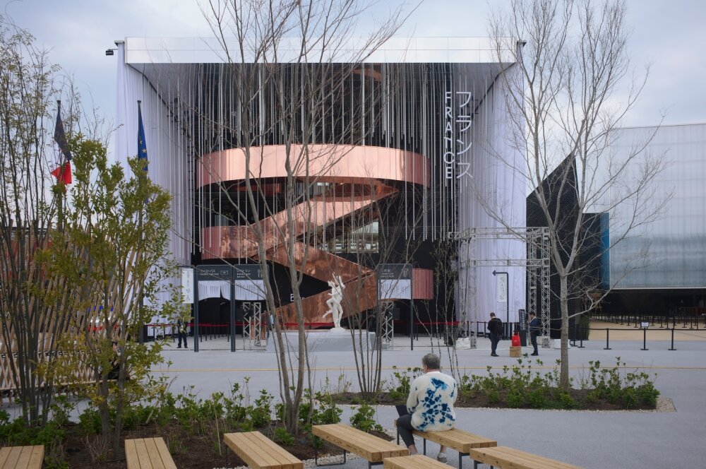 winding copper staircase fronts coldefy & carlo ratti's france pavilion at expo 2025 osaka