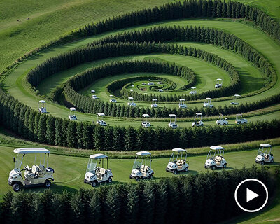 ulises studio's digital images stage hypnotic procession of golf carts tracing invisible lines