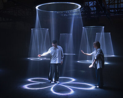 interactive halo light sculptures by lachlan turczan illuminate google’s exhibition in milan