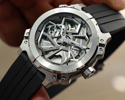 geometric metal skeleton frames watch by mauron musy and arturo tedeschi