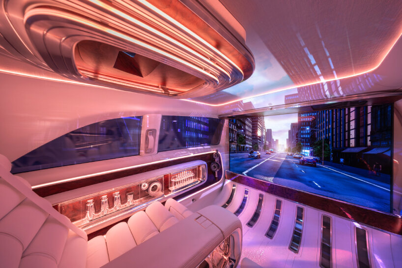 surrounding the cabin is a set of Dolby Atmos surround-sound system with 42 loudspeakers