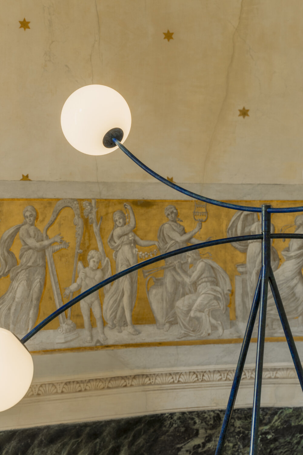 michael anastassiades on suspending modular lighting amid frescoed halls of milanese villa