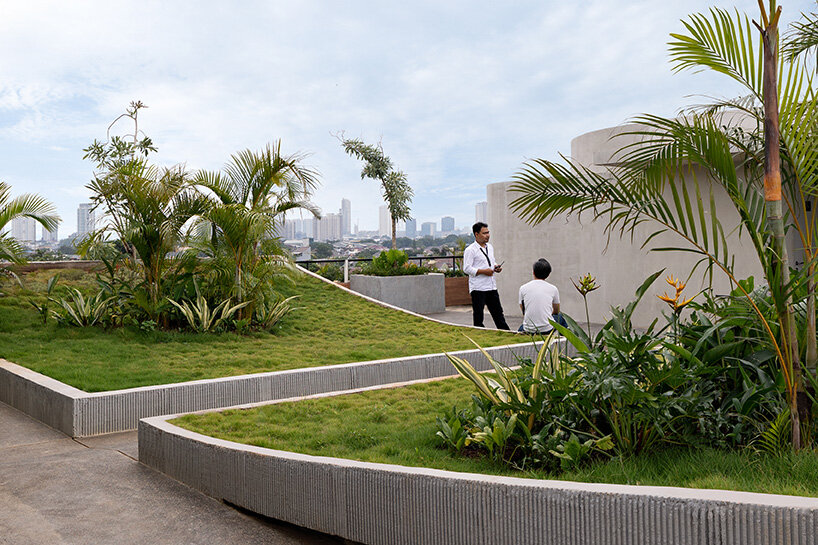 the rooftop doubles as a gym and recreational garden