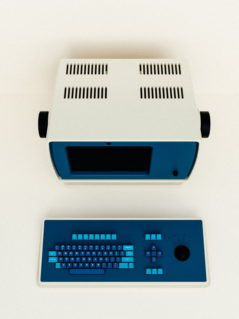 a dark blue backdrop covers the main body