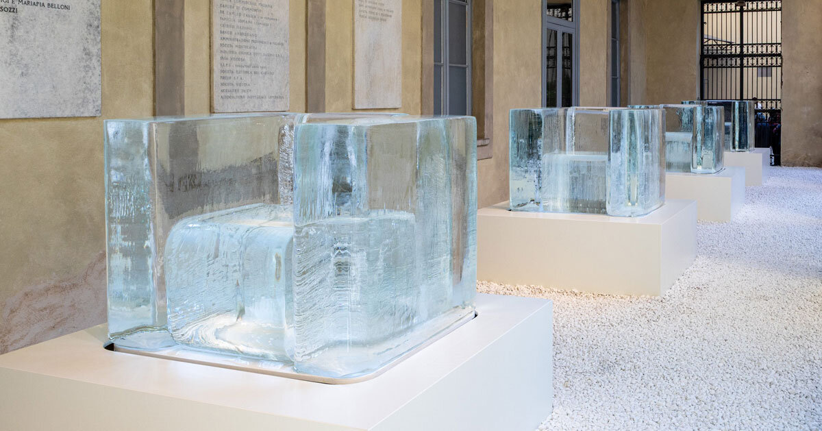 tokujin yoshioka's sculptural ice chairs melt at milan design week