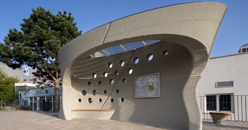 COLLARCH's concrete, 3D printed bus stop forms sculptural shelter in slovakia