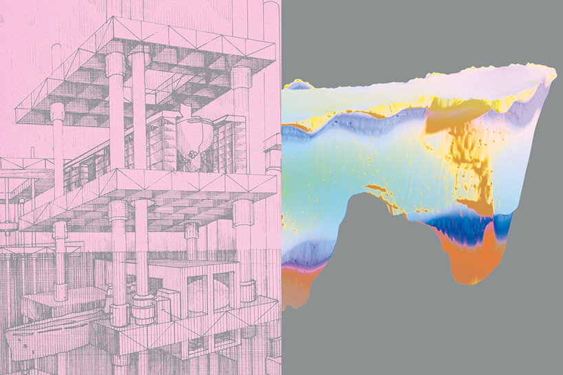 cover of Carolyn Dry, Concept Study for Military Port Design Using Natural Processes. Report sponsored by the US Office of Naval Research, 1980. Illustration of a port built using natural processes. Collection of Carolyn Dry. Arauna Studio, Paratext and Santi Grau, Bathymetry of Estany Llong, Vall Fosca, Pallars Jussà. Graphic design: Arauna+Paratext
