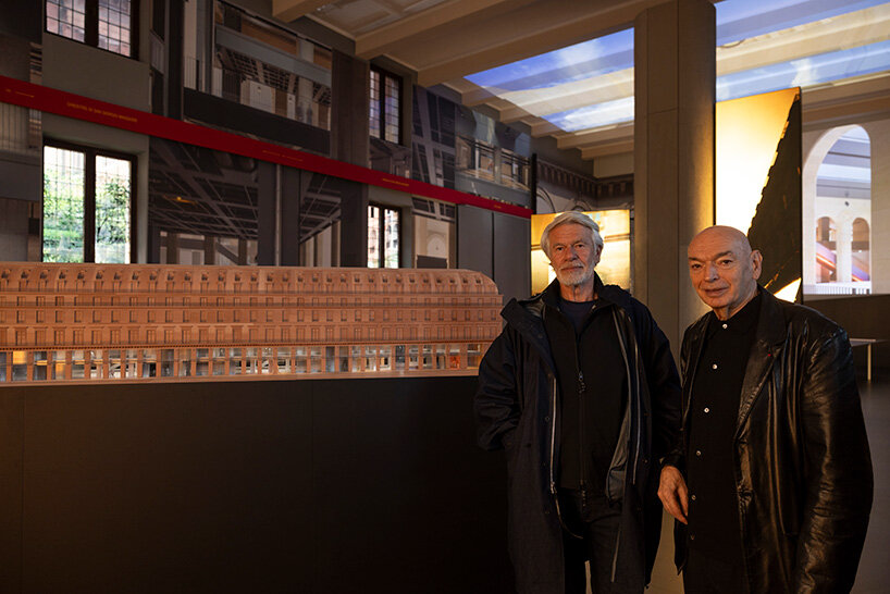 Jean Nouvel and Chris Dercon, Managing Director of Fondation Cartier in the exhibition 'The Fondation Cartier pour l’art contemporain by Jean Nouvel' at Fondazione Giorgio Cini, Venice, May 2025. © Jean Nouvel / ADAGP, Paris, 2025. Photo © Andrea Rossetti