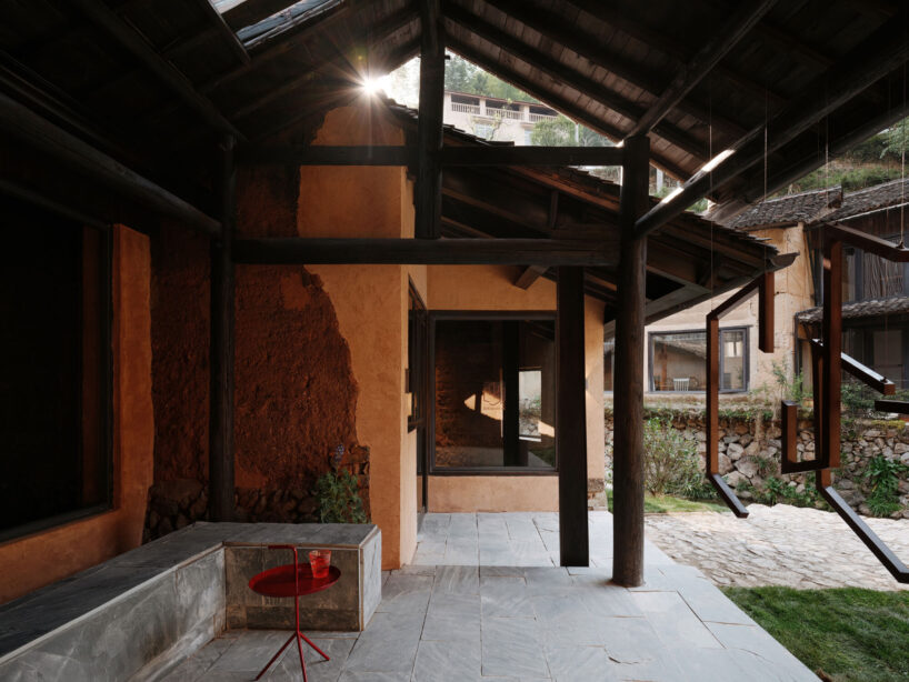 a leisure space set up next to the entrance