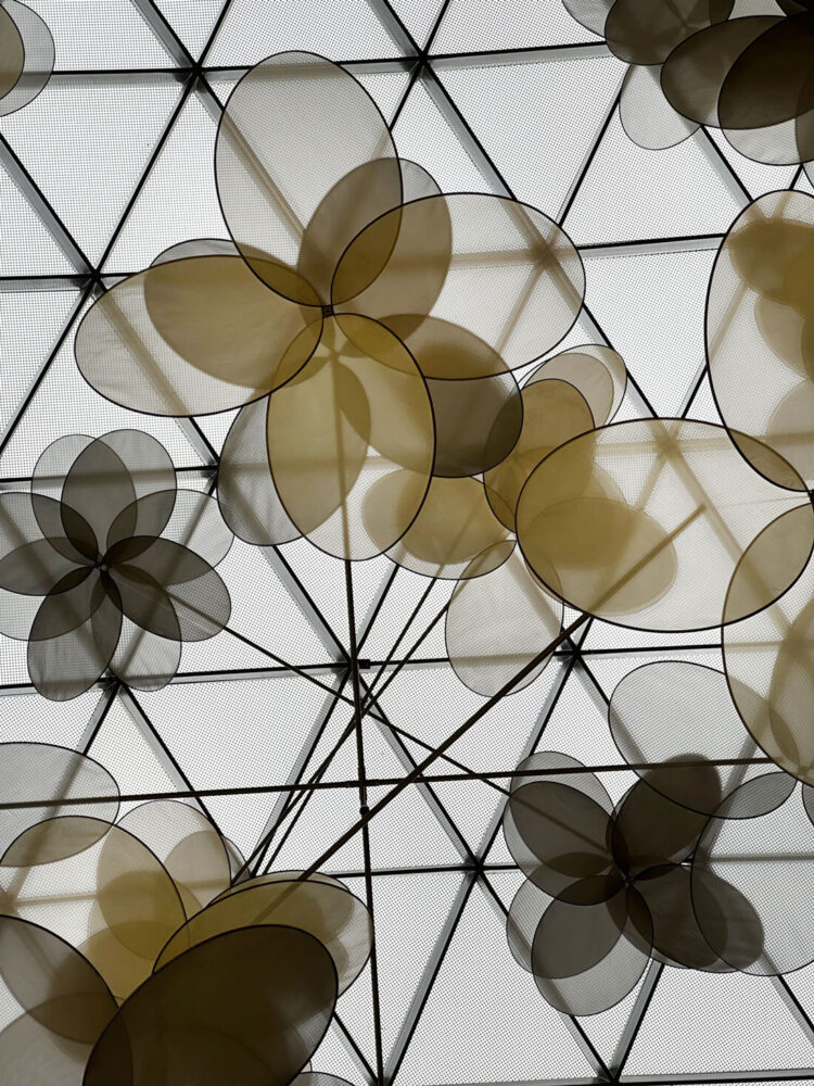 close-up view of woven metal petals