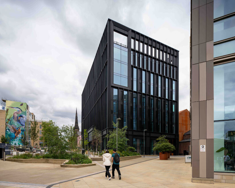 dark metal facades link Elshaw House to Sheffield’s industrial past
