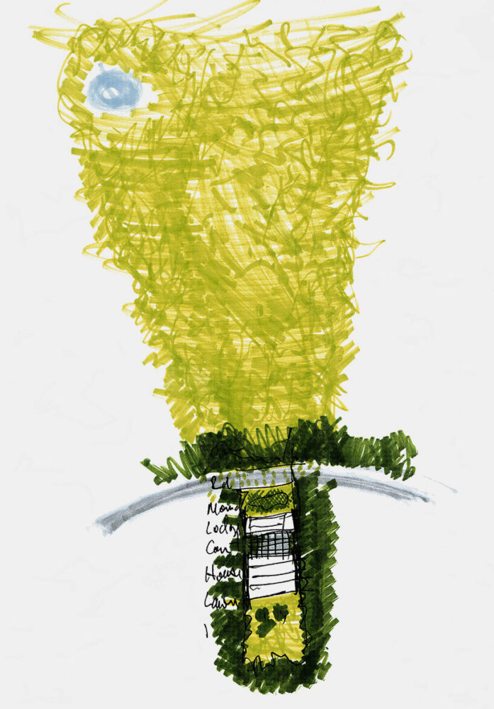 Richard Rogers' sketch shows the connection of the house to Wimbledon Common and beyond | © RSHP