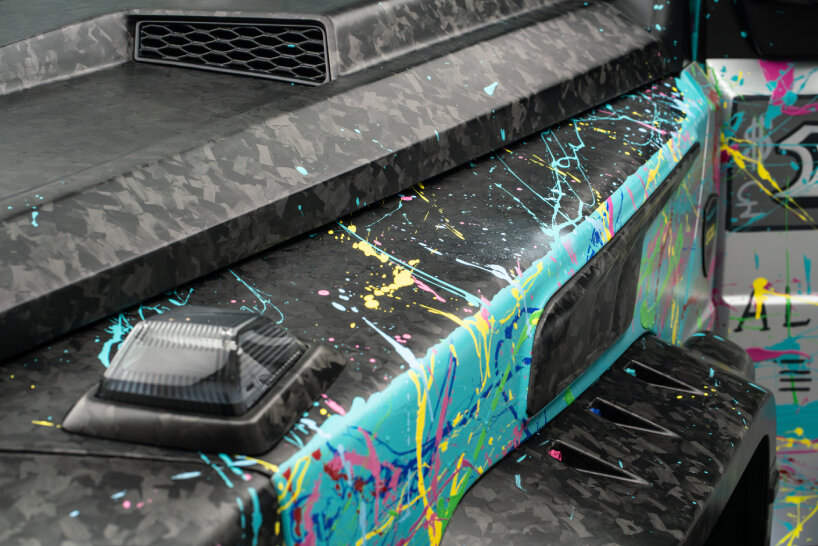 colorful paint splatters around the exterior