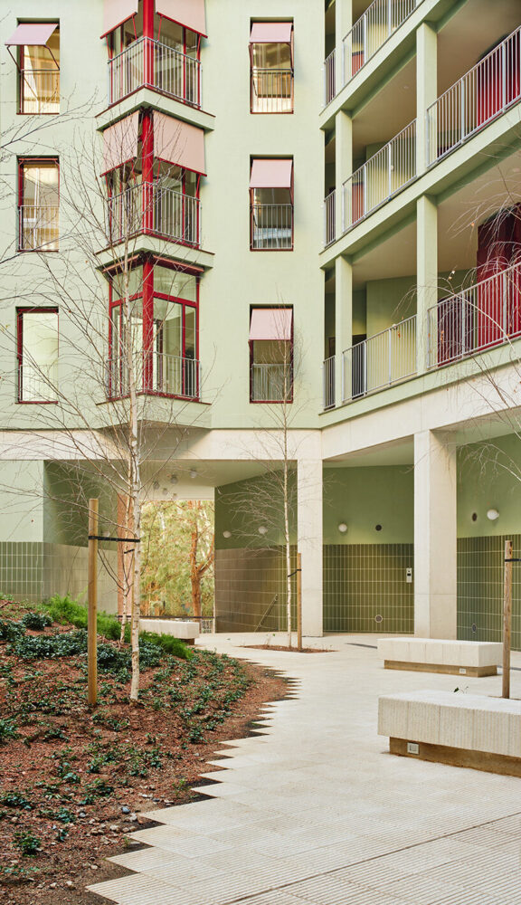 the cross-laminated timber structure adopts passive climate strategies