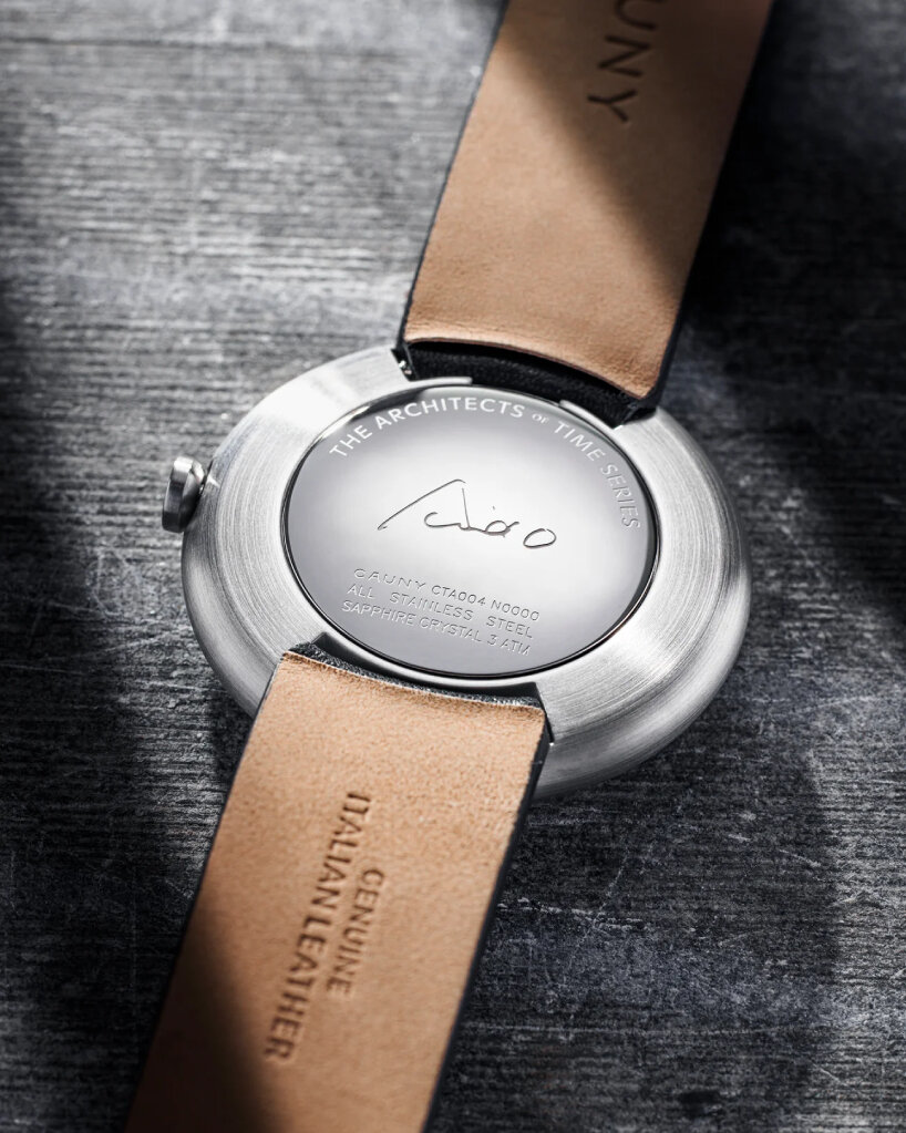 the architect's signature appears on the rear of the timepiece