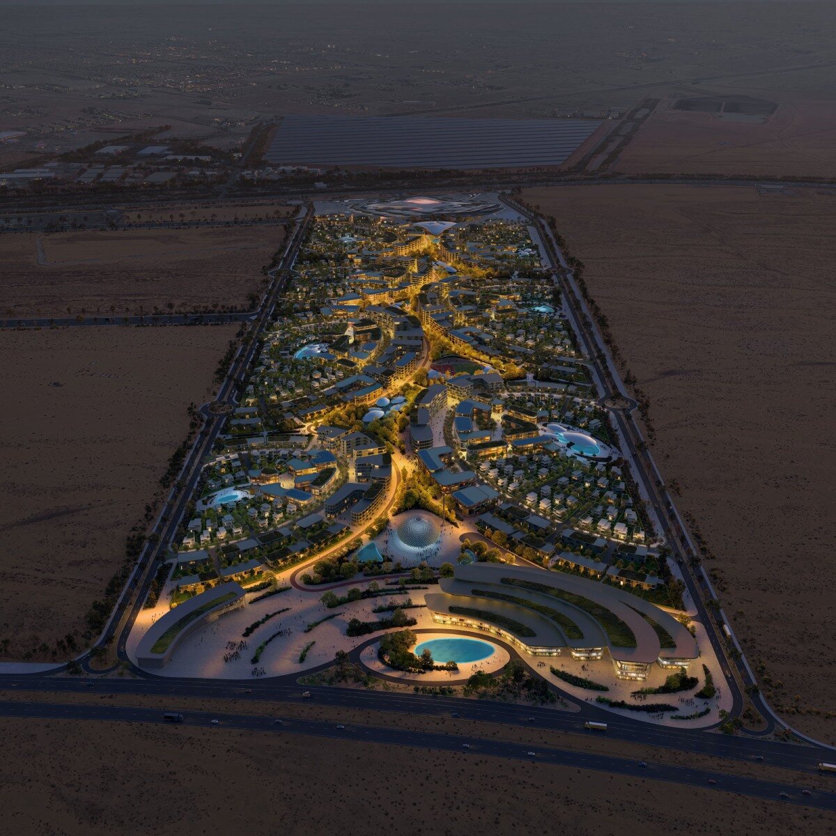 zaha hadid anchors smart city masterplan in sharjah, UAE, with shaded oasis spine