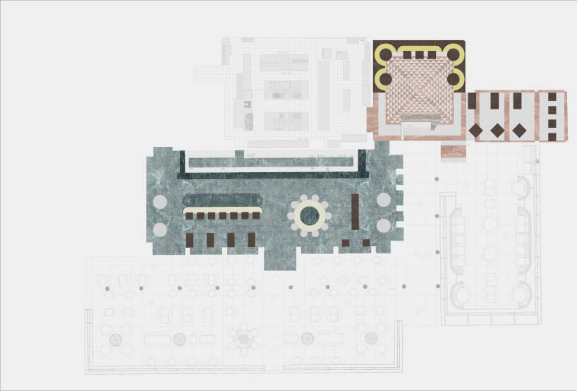 plan drawing of the kitchen and indoor and outdoor dining spaces by Neiheiser Argyros