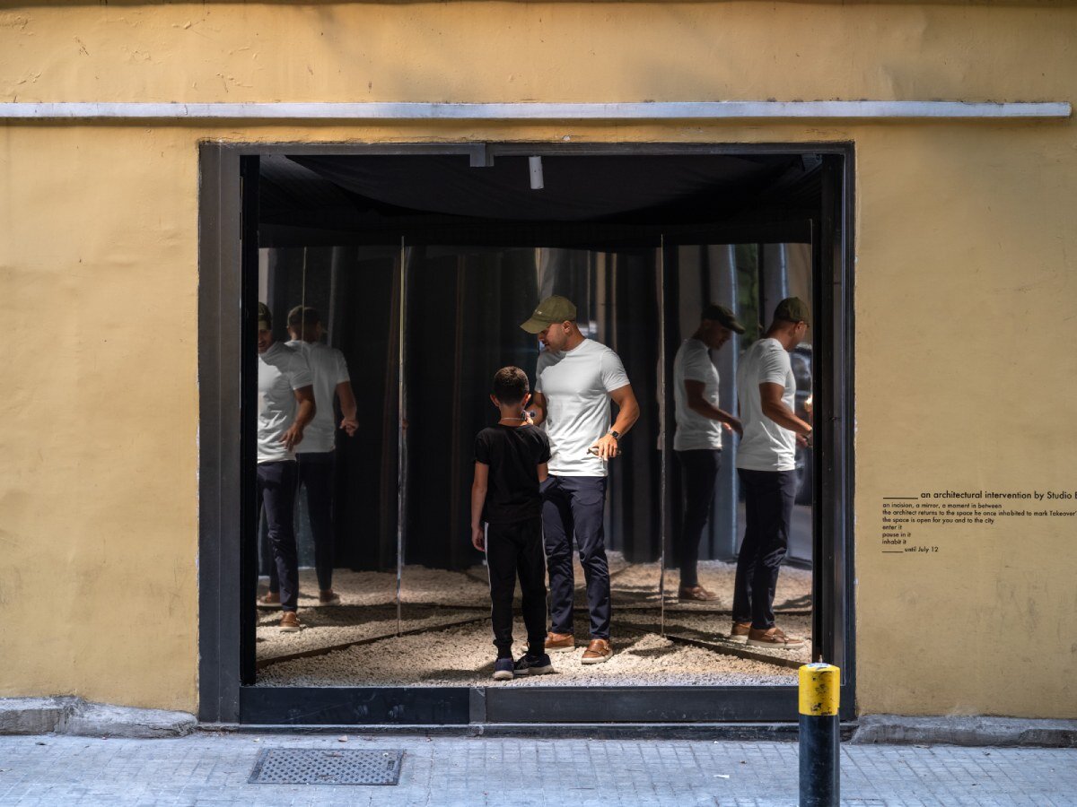 etienne bastormagi's mirrored incision along beirut streetfront invites spontaneous encounters