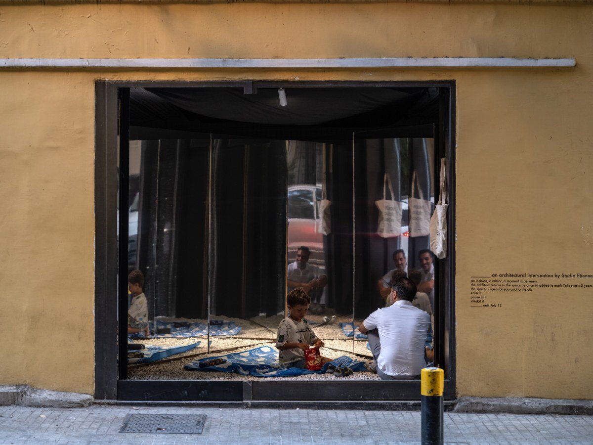 etienne bastormagi's mirrored incision along beirut streetfront invites spontaneous encounters