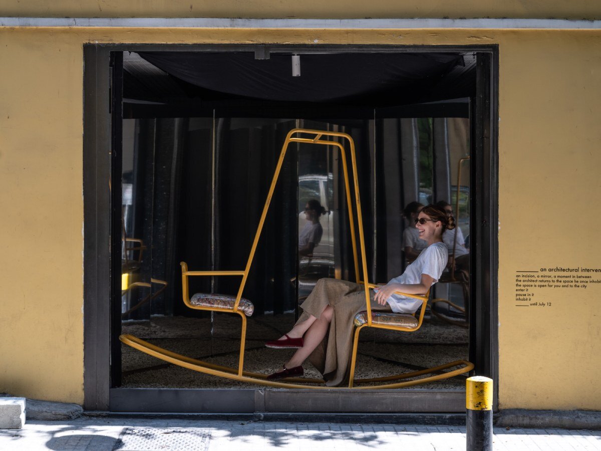 etienne bastormagi's mirrored incision along beirut streetfront invites spontaneous encounters