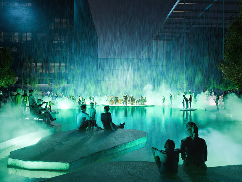 tiered seating and floating islands offer a moment of pause