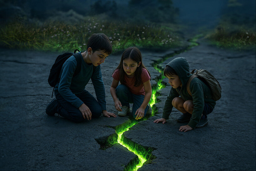 a luminous green line guides movement