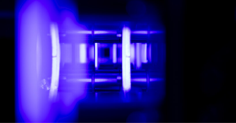 the installation emits soft hue of purplish blue