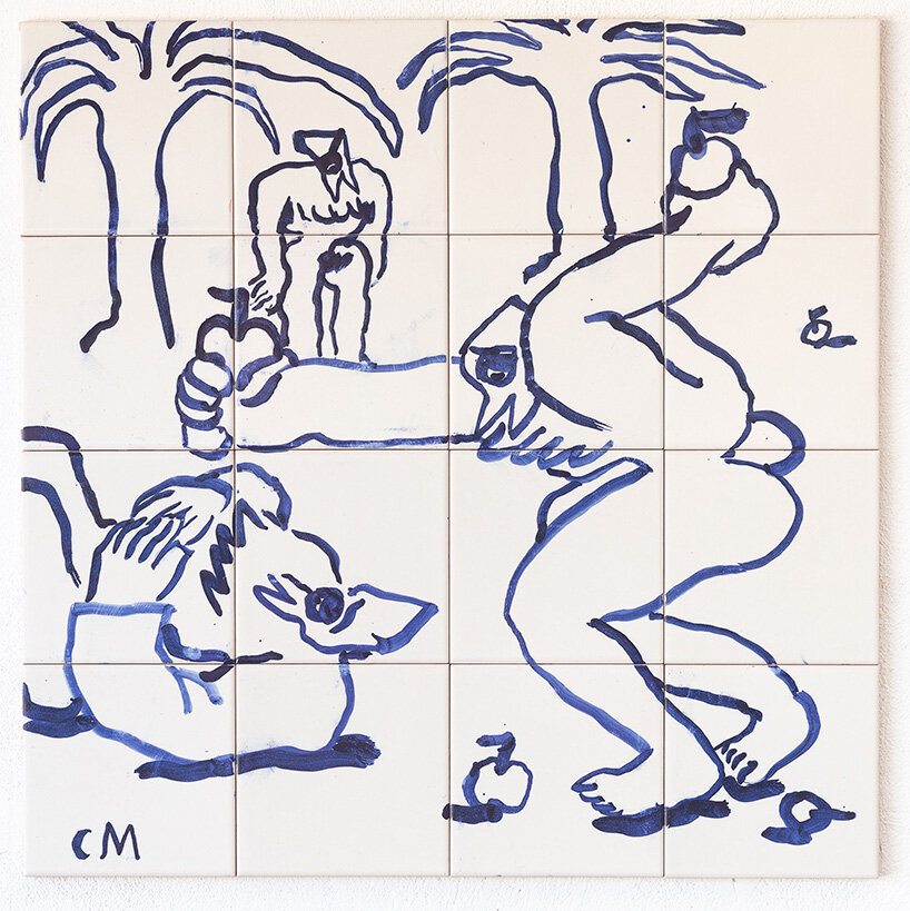 Conny Maier, Zornen, 2024, Cobalt on white glazed ceramic, 60 x 60 cm | image courtesy of the artist and SOCIÉTÉ, Berlin