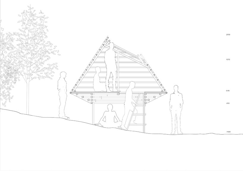 given the large slope of the site and the small size of the cabin, some unconventional and unique behavioral experiences are formed here